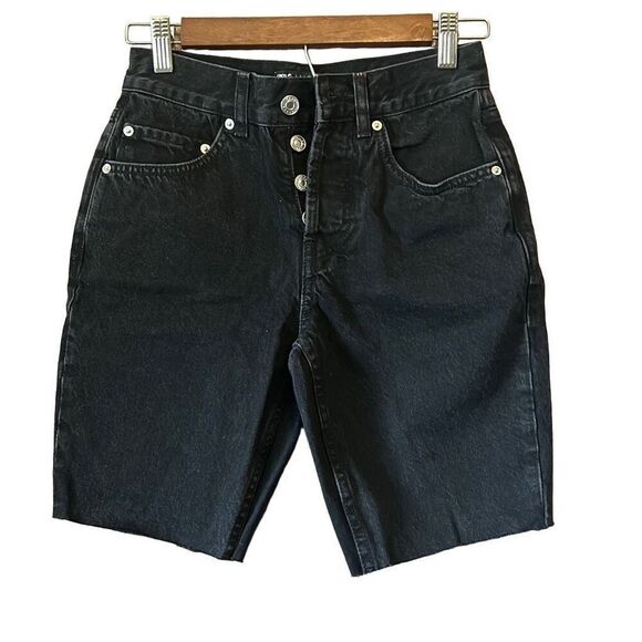 ASOS DESIGN Black Denim High Waist Button Fly Cut Off Jean Shorts - Picture 1 of 5